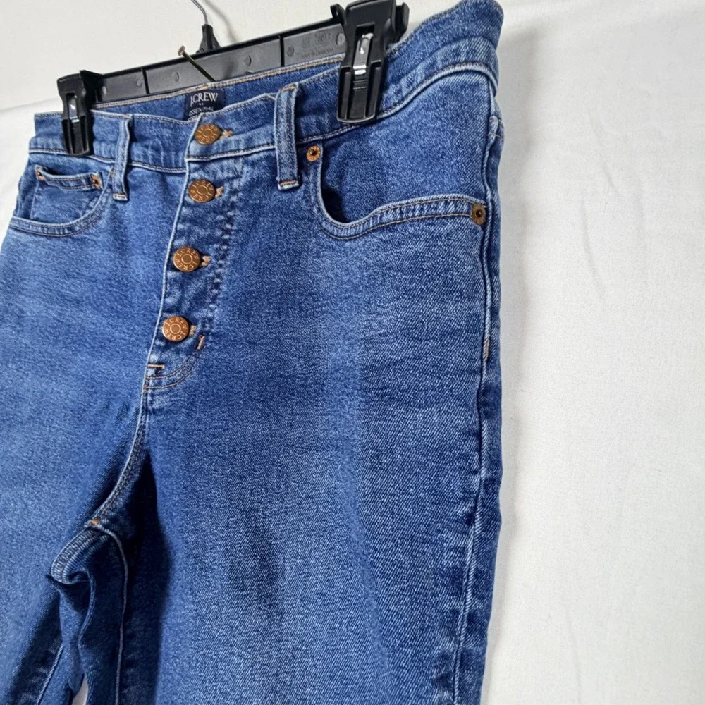 J.Crew Essential Straight Jeans 29 Blue Button Fly High Rise Cuffed Hem